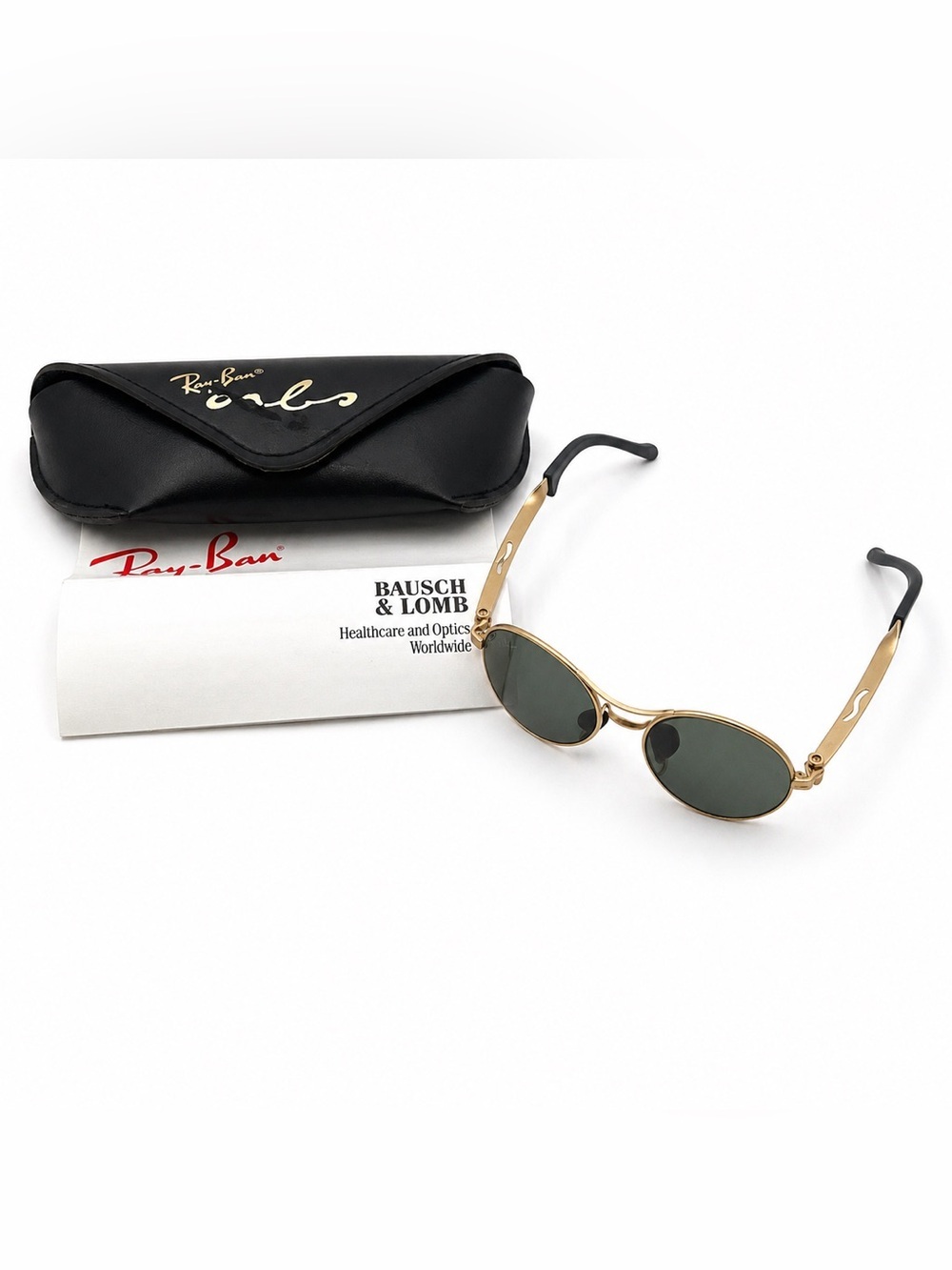 Ray-Ban Vintage Orbs W2178 B&L USA Gold G15 Sunglasses Case Paperwork Rare Oval